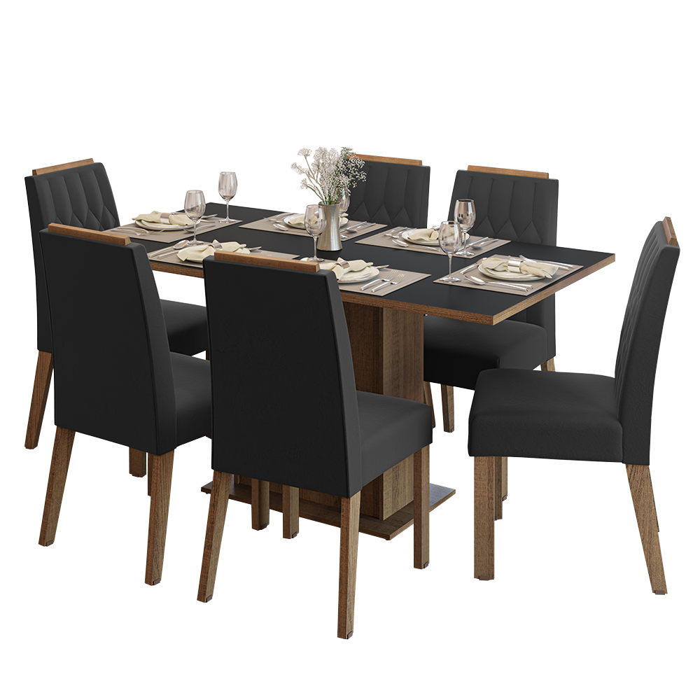 Conjunto de Comedor Encimera de Madera 6 Sillas Marrón/Negro/Oxford Bosque Madesa