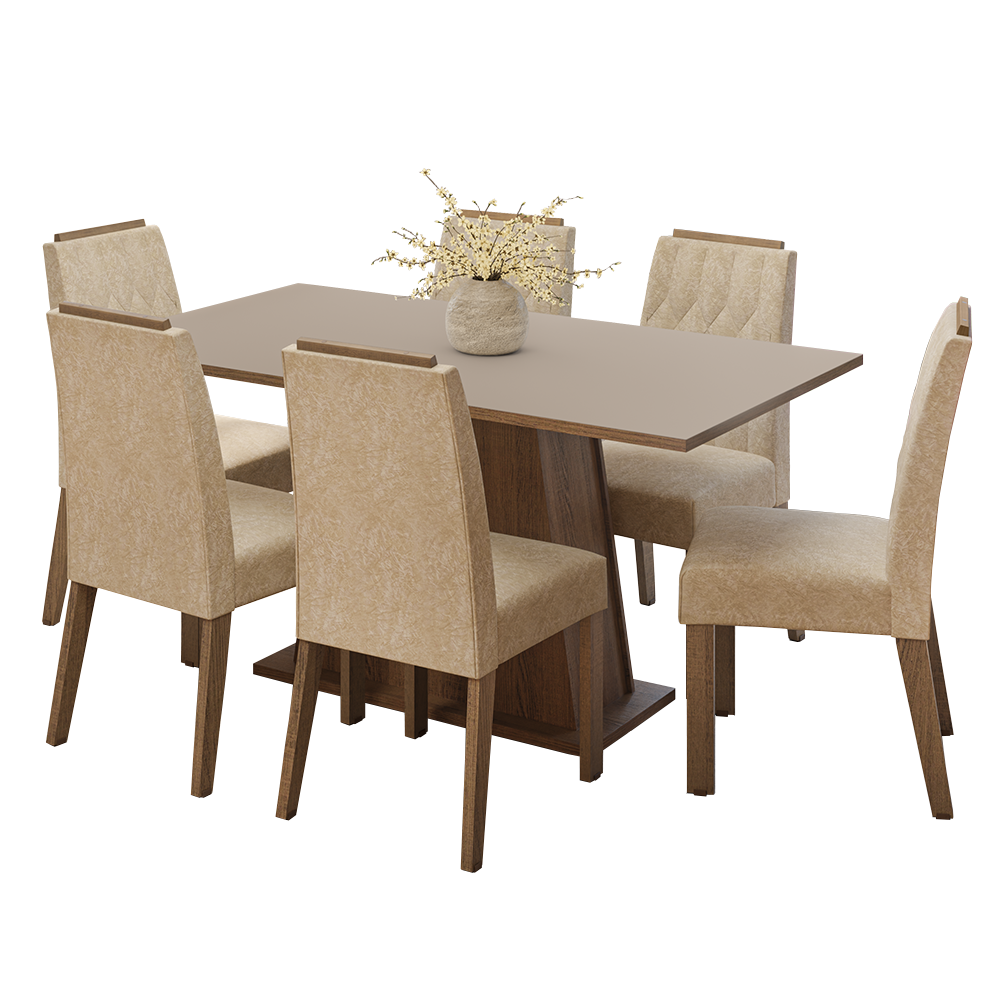 Conjunto de Comedor Encimera de Madera 6 Sillas Marrón/Crema/Imperial Cedro Madesa