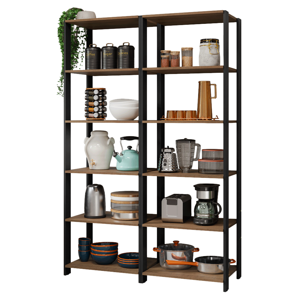 Kit con 2 Estantes Multiuso 5 Niveles 118cm Marrón/Negro