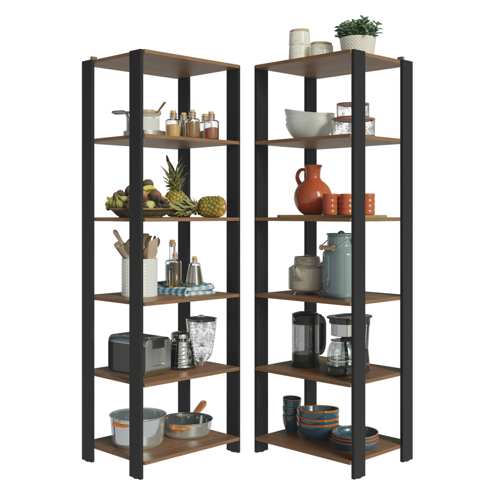 Kit con 2 Estantes Multiuso de Esquina 5 Niveles 118cm Marrón/Negro