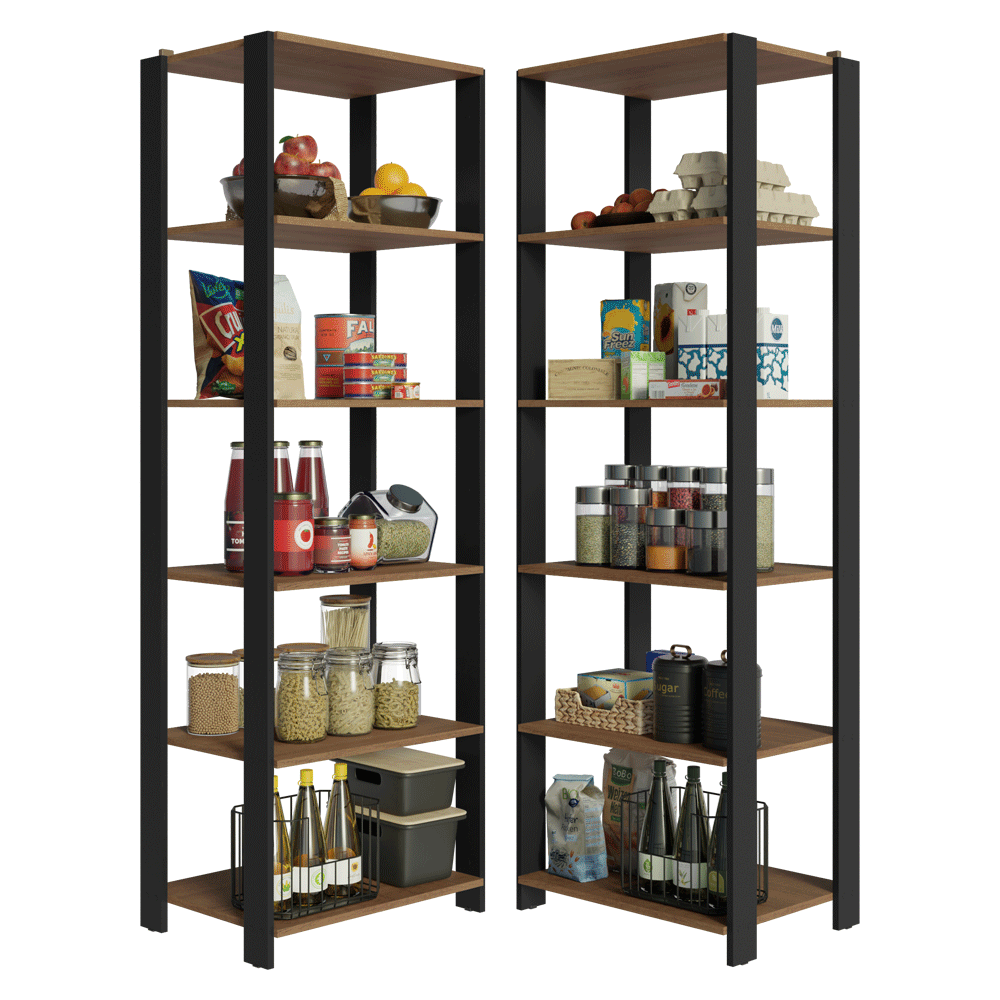 Kit con 2 Estantes Despensero de Esquina 5 Niveles 118cm Marrón/Negro