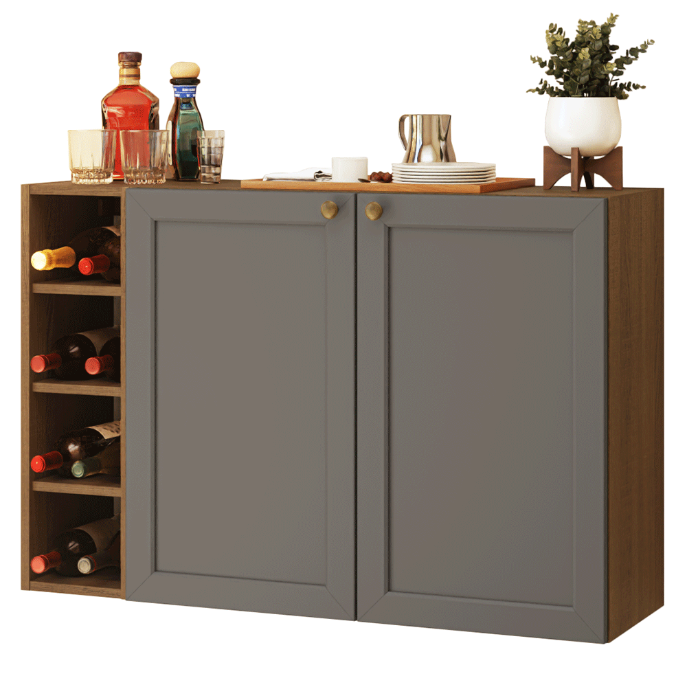 Aparador con Botellero 100cm 2 Puertas Marrón/Gris Vik Madesa 16