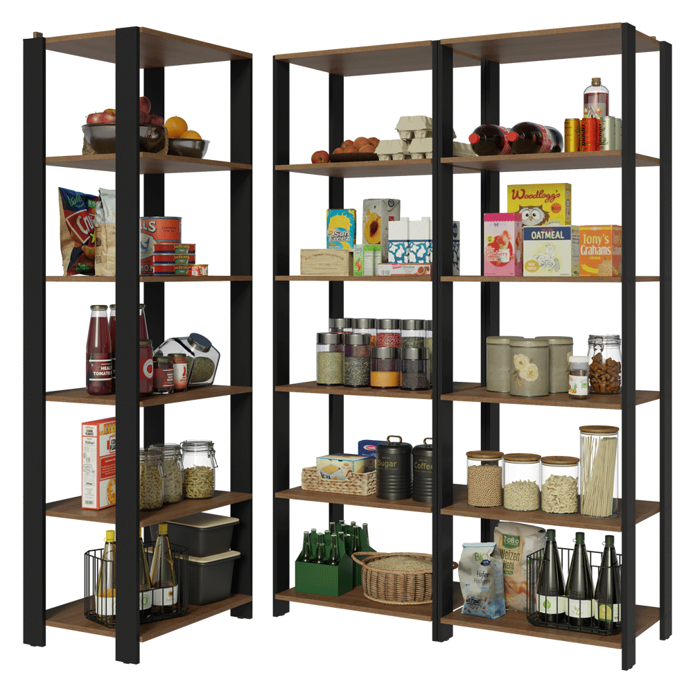 Kit con 3 Estantes Despensero de Esquina 5 Niveles 177cm Marrón/Negro