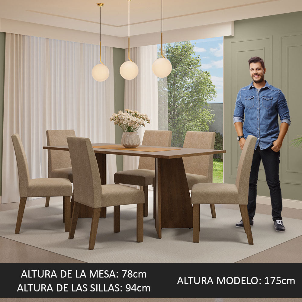 Juego de Comedor Mesa Encimera de Madera 6 Sillas Marrón/Crema/Imperial Simone