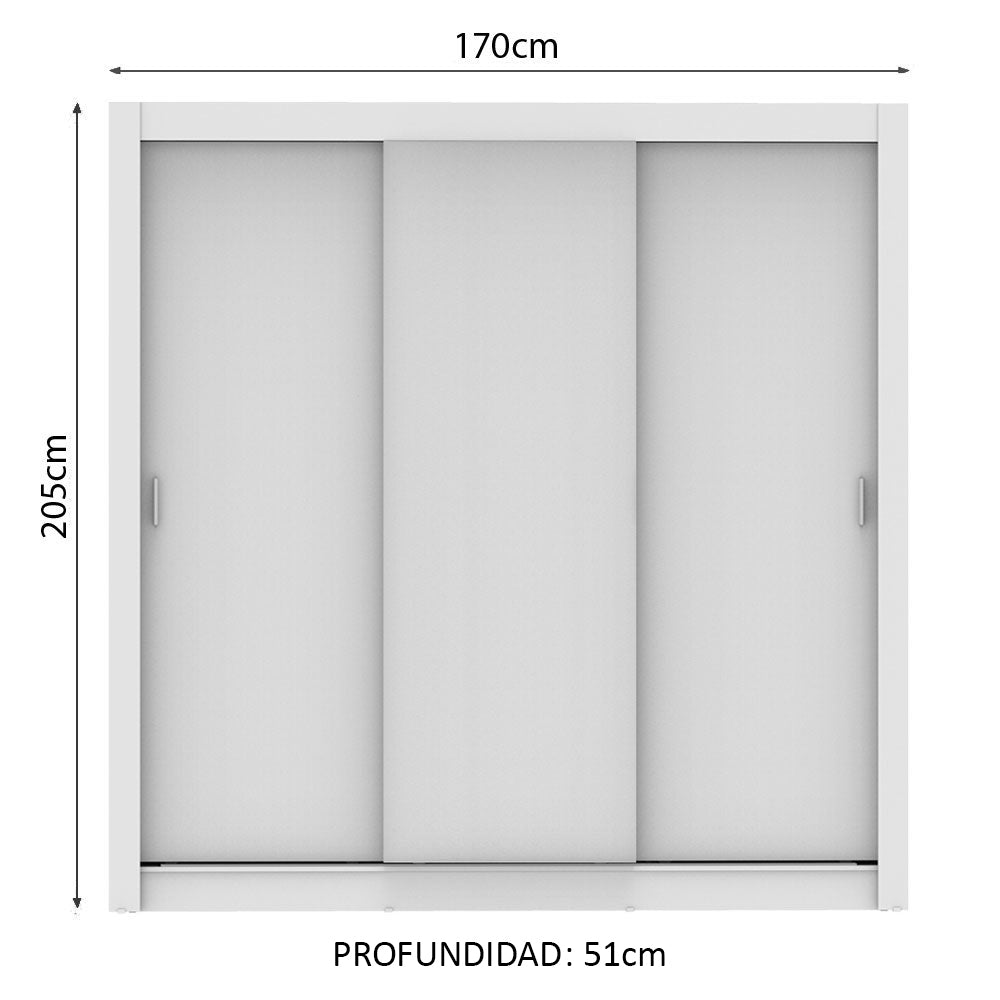 Clóset Matrimonial Monaco 3 Puertas Corredizas - Blanco
