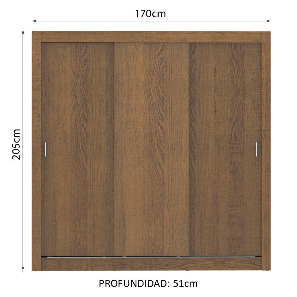 Clóset Matrimonial Lyon Plus 3 Puertas Correderas 4 Cajones Marrón