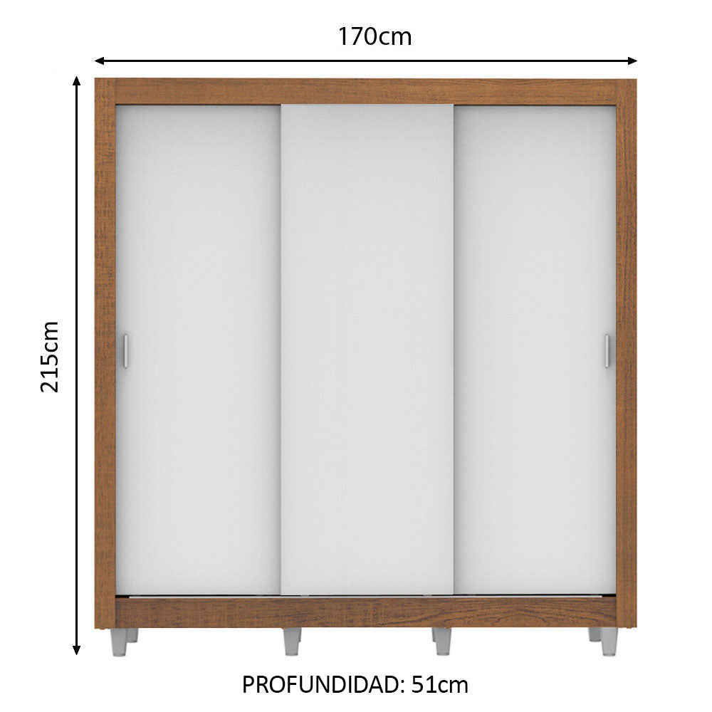 Clóset Matrimonial Mónaco 3 Puertas Correderas con Patas Marrón/Blanco