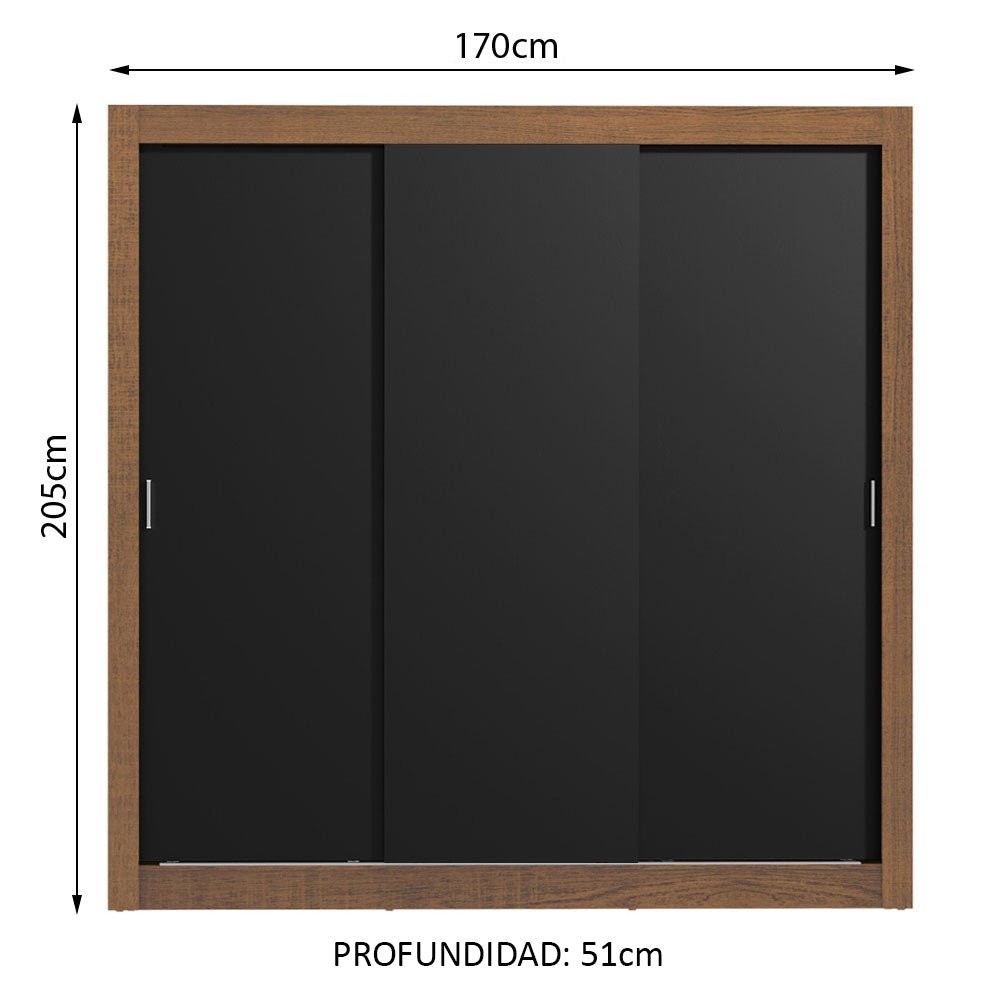 Clóset Matrimonial Lyon Plus 3 Puertas Correderas 4 Cajones Marrón/Negro