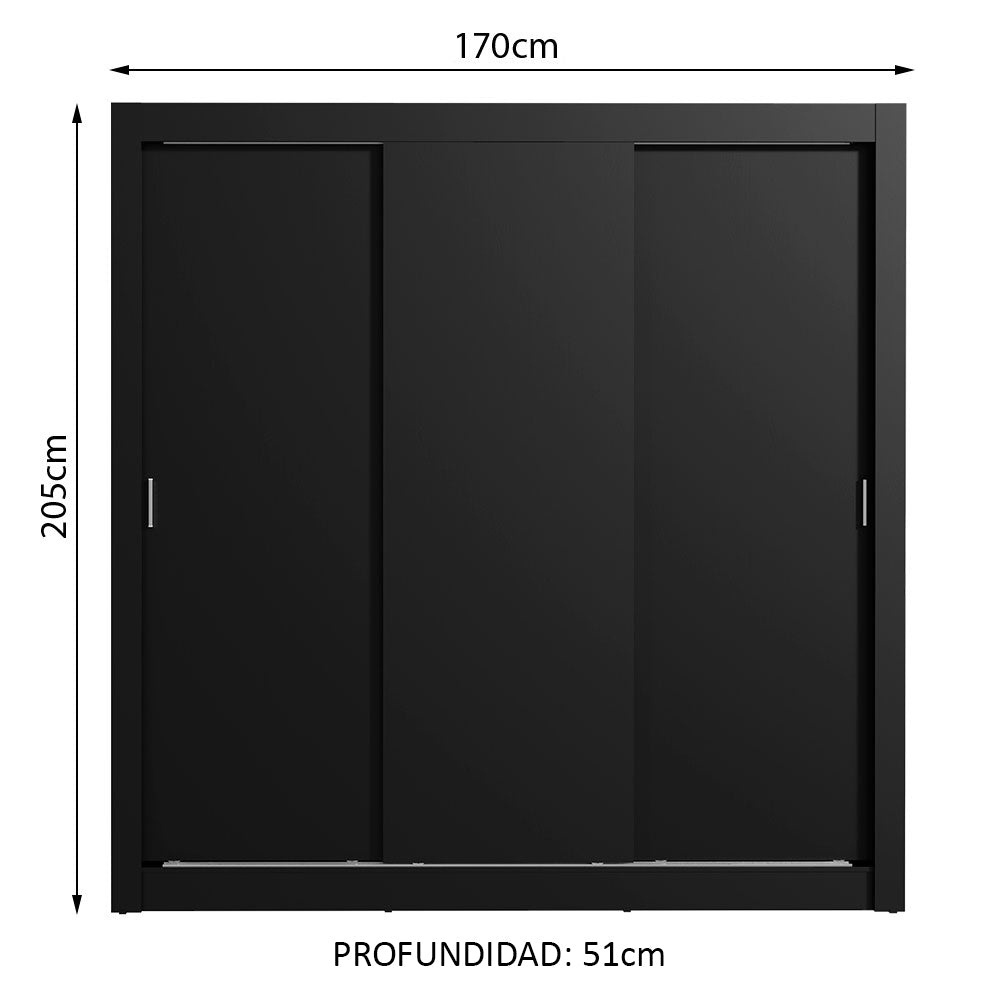 Clóset Matrimonial Monaco 3 Puertas Corredizas Negro