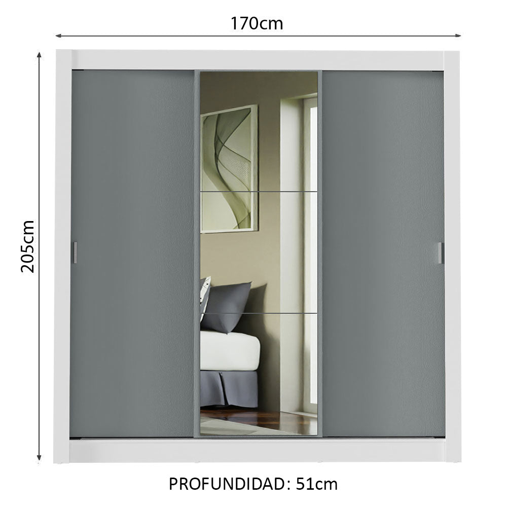 Clóset Matrimonial 3 Puertas Corredizas con Espejos Negro/Gris Nobre