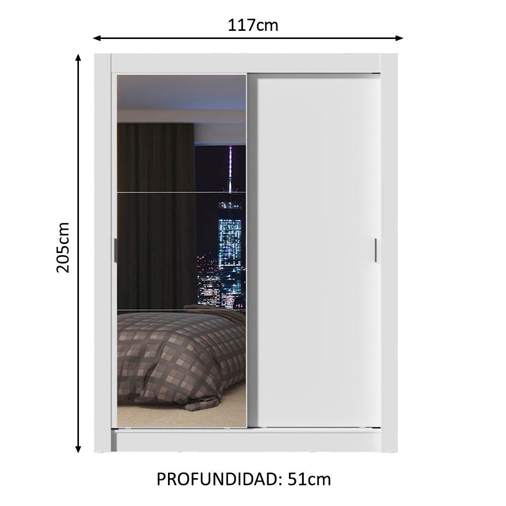 Clóset Soltero Denver 2 Puertas Corredizas con Espejo Blanco