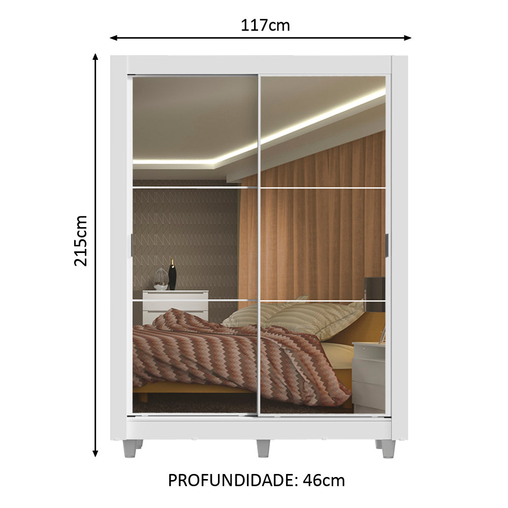 Clóset Soltero Denver 2 Puertas Corredizas con Espejo con Pies Blanco