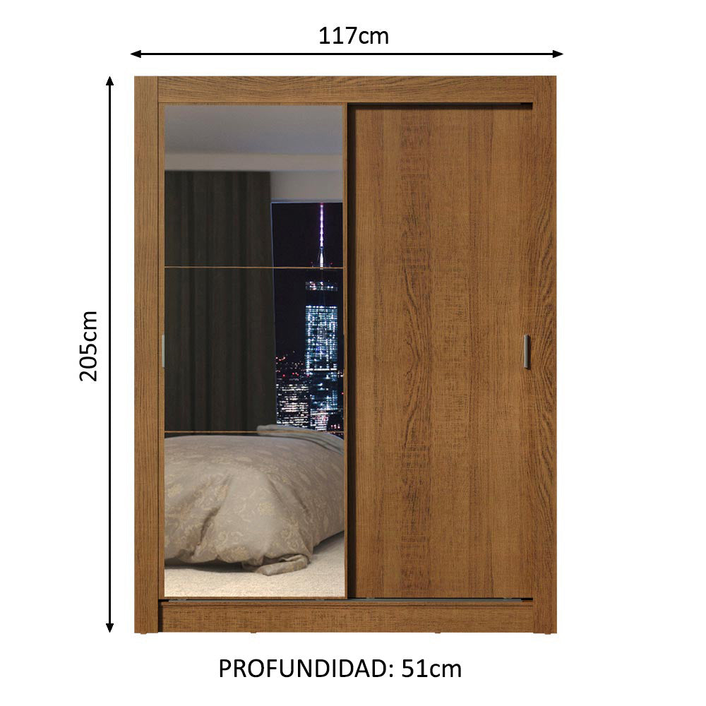 Clóset Soltero 2 Puertas Corredizas con Espejo Marrón Denver