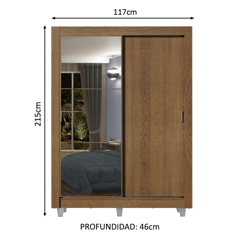 Clóset Soltero 2 Puertas Corredizas con Espejo 2 Cajones con Patas Marrón Dallas