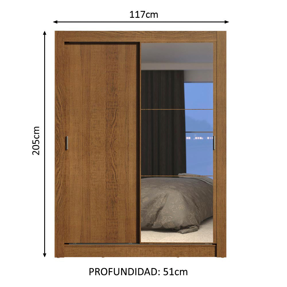 Clóset Soltero 2 Puertas Corredizas con Espejo 4 Cajones Marrón Dallas Plus