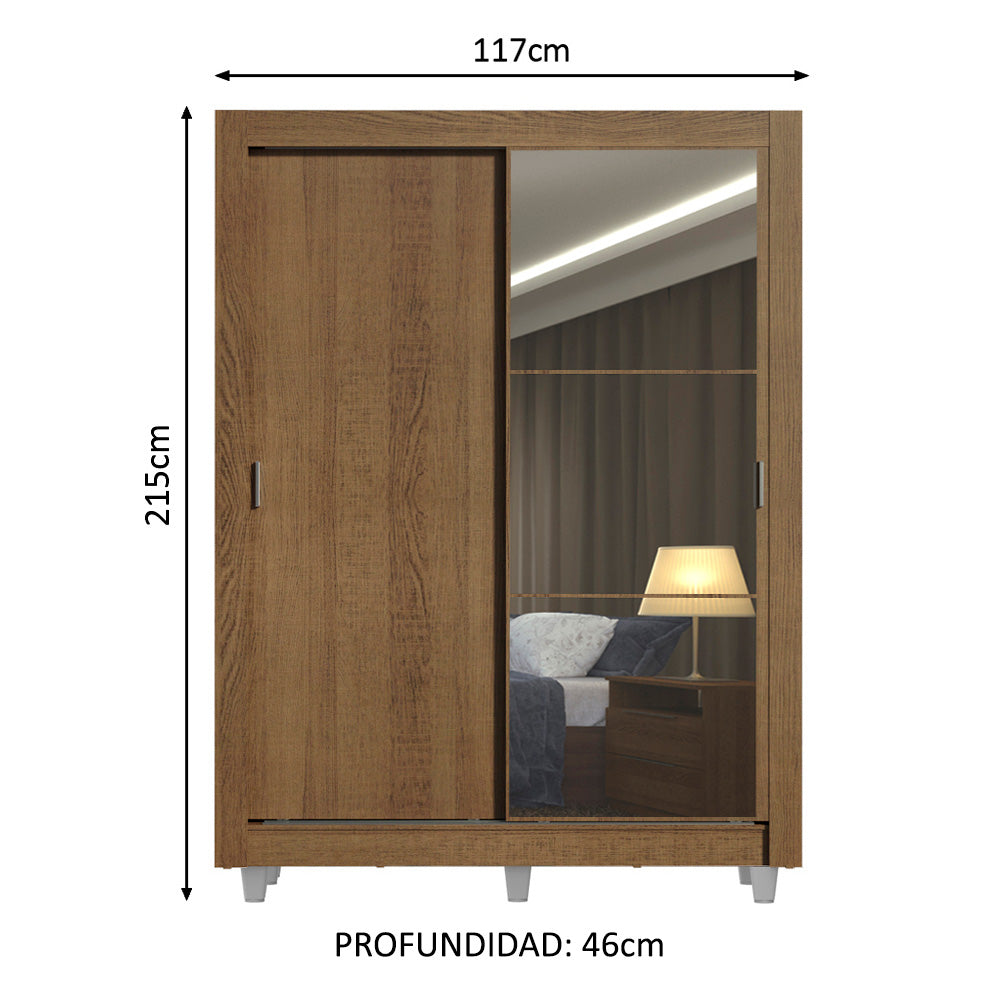 Clóset Soltero Denver 2 Puertas Corredizas Espejo con Patas Marrón