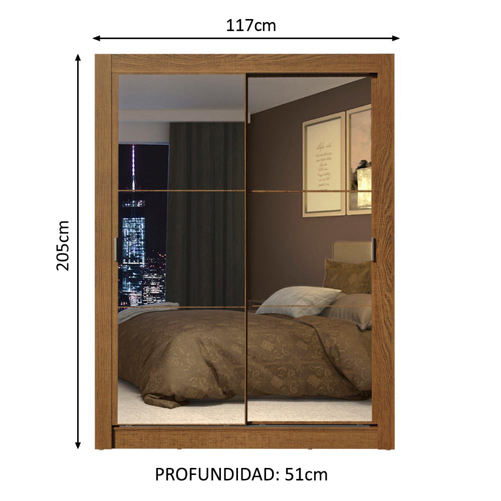 Clóset Soltero 2 Puertas Corredizas con Espejos Marrón Denver