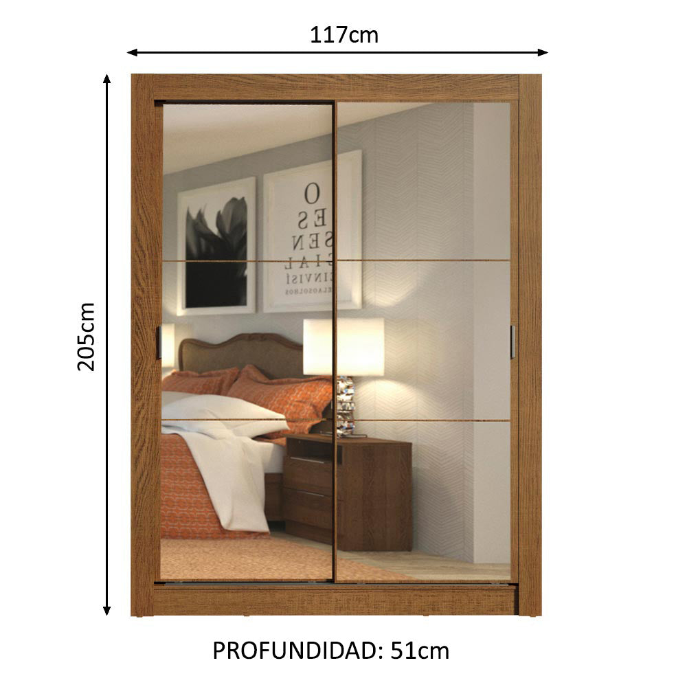 Clóset Soltero 2 Puertas Corredizas con Espejo 2 Cajones Marrón Dallas