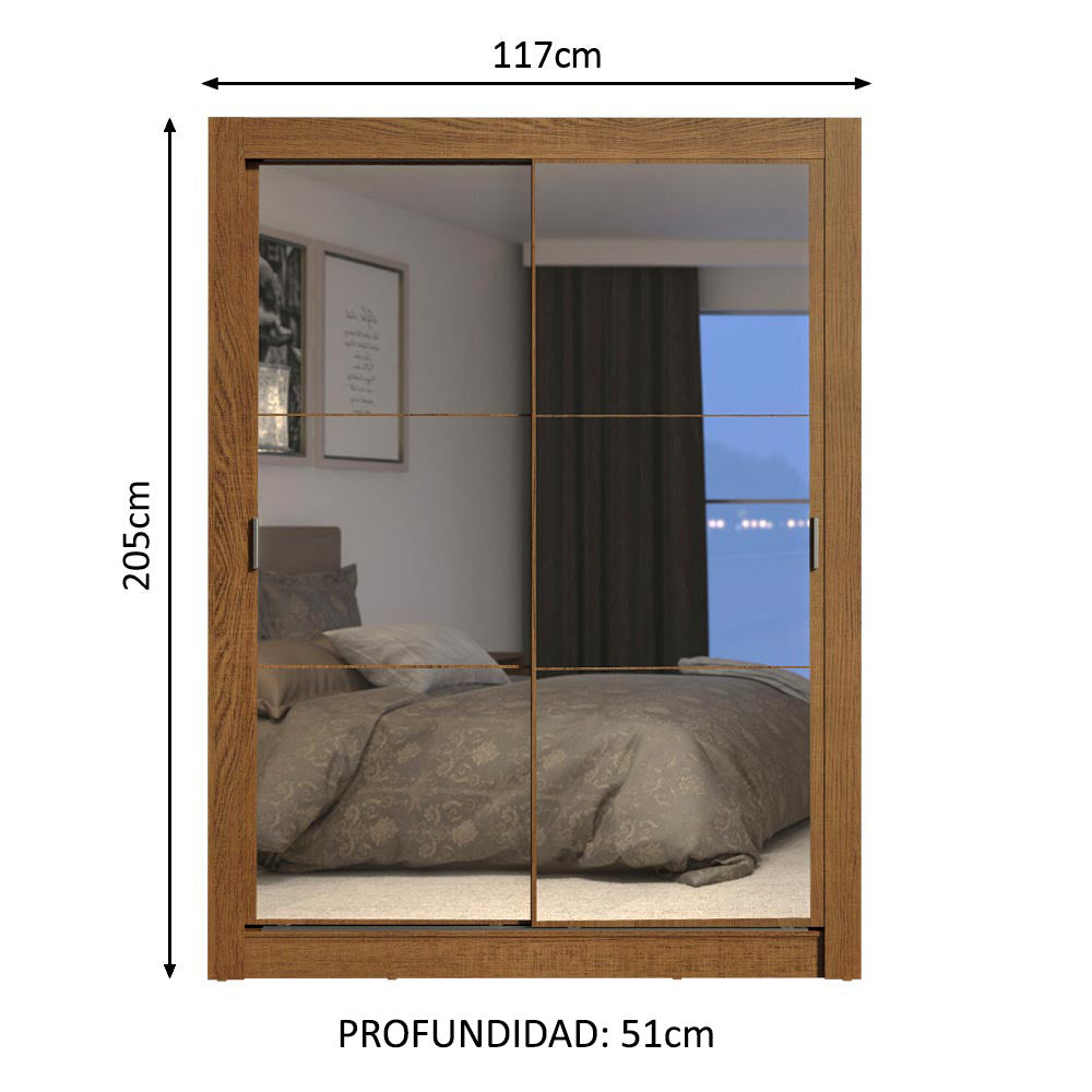 Clóset Soltero 2 Puertas Corredizas con Espejo 4 Cajones Marrón Dallas Plus