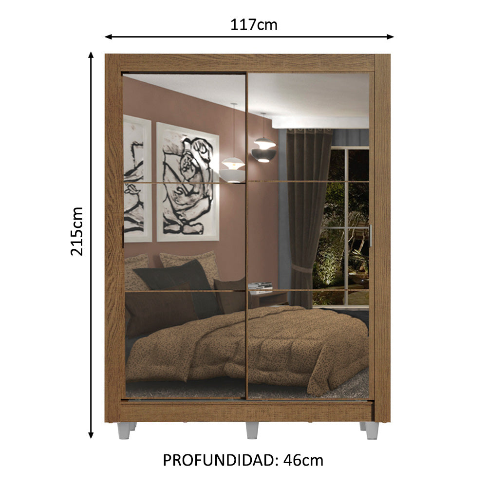 Clóset Soltero 2 Puertas Corredizas con Espejos 4 Cajones con Patas Marrón Dallas Plus