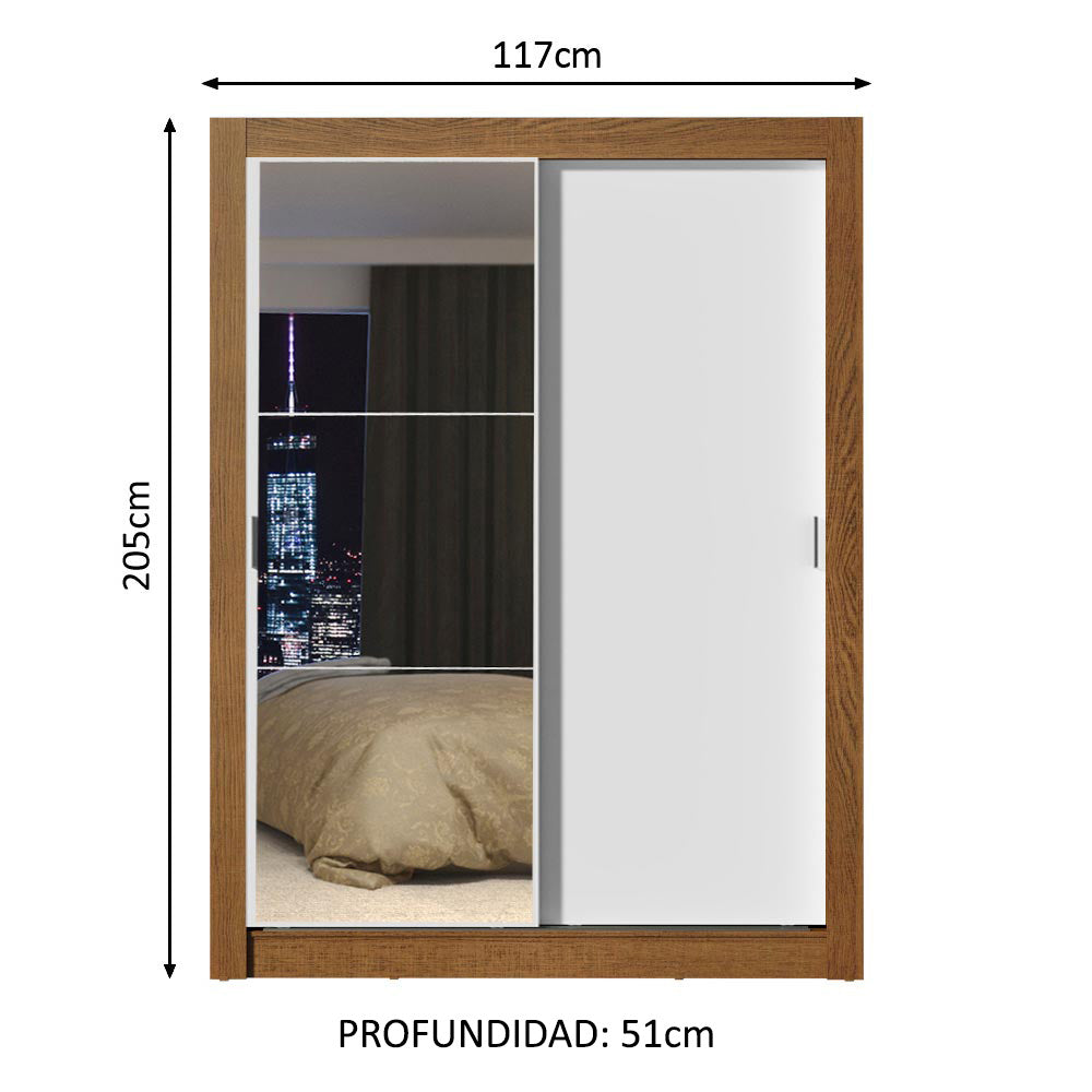 Clóset Soltero 2 Puertas Corredizas con Espejo Marrón/Blanco Denver