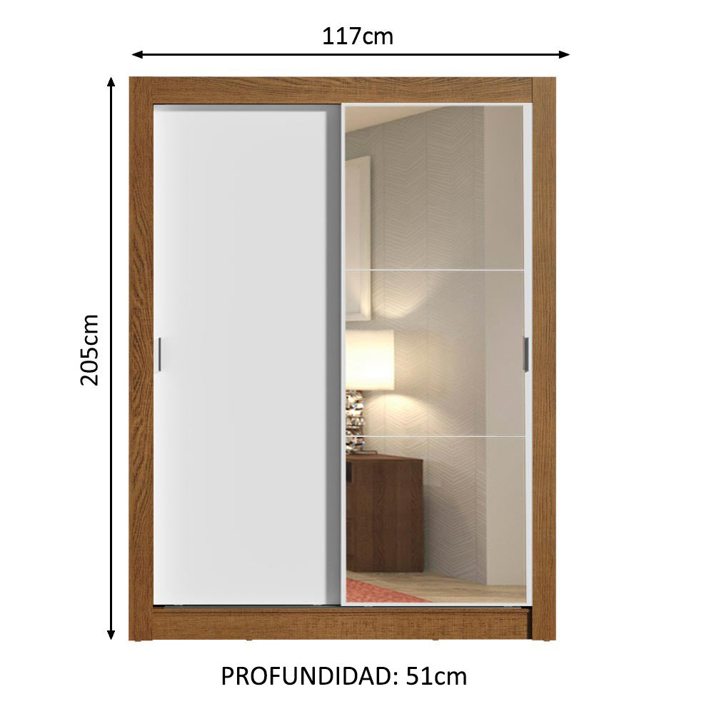 Clóset Soltero 2 Puertas Corredizas con Espejo 2 Cajones Marrón/Blanco Dallas