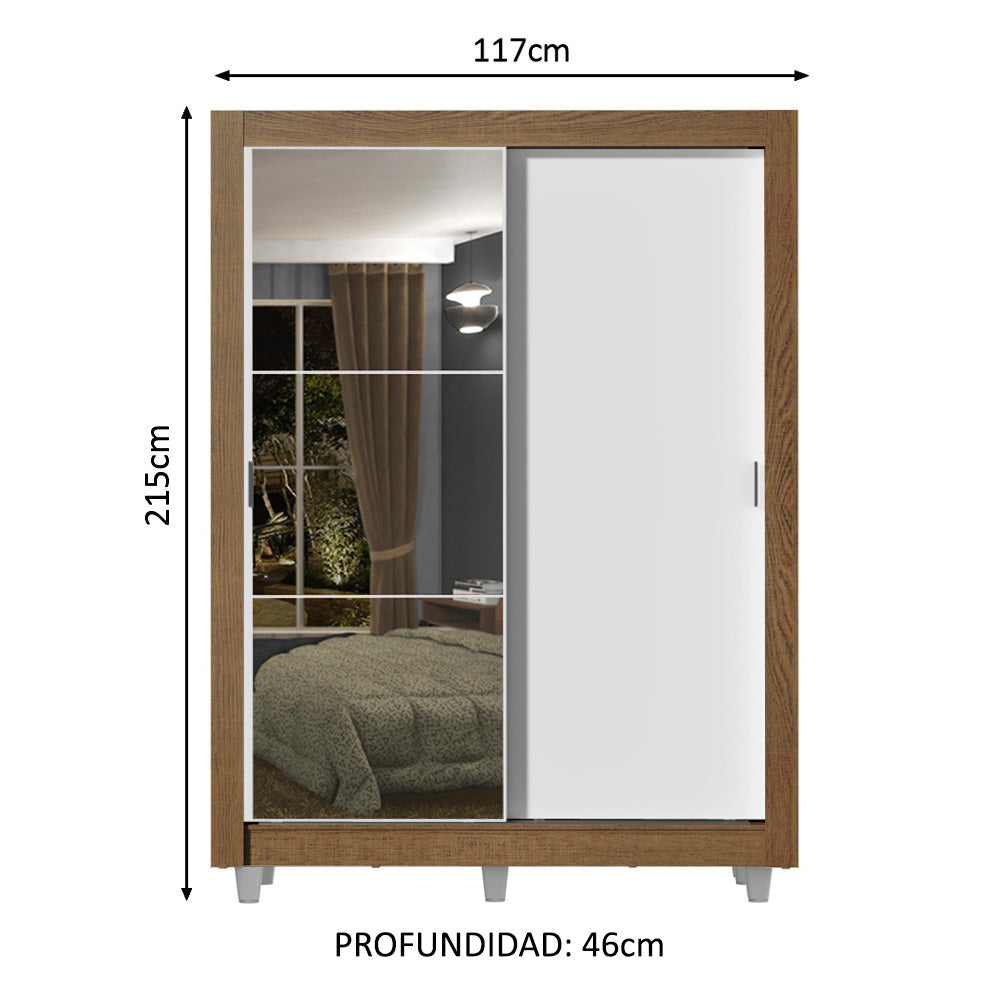 Clóset Soltero 2 Puertas Corredizas con Espejo 2 Cajones con Patas Marrón/Blanco Dallas