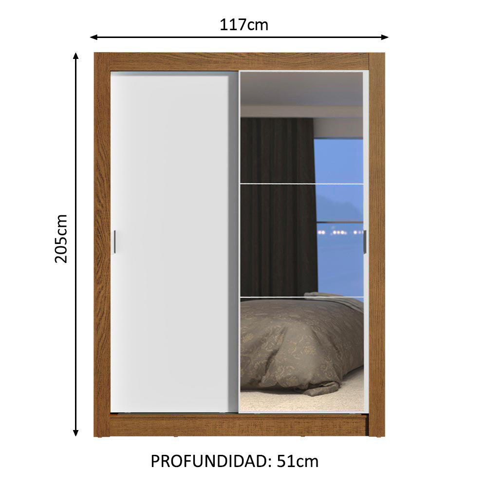 Clóset Soltero 2 Puertas Corredizas con Espejo 4 Cajones Marrón/Blanco Dallas Plus