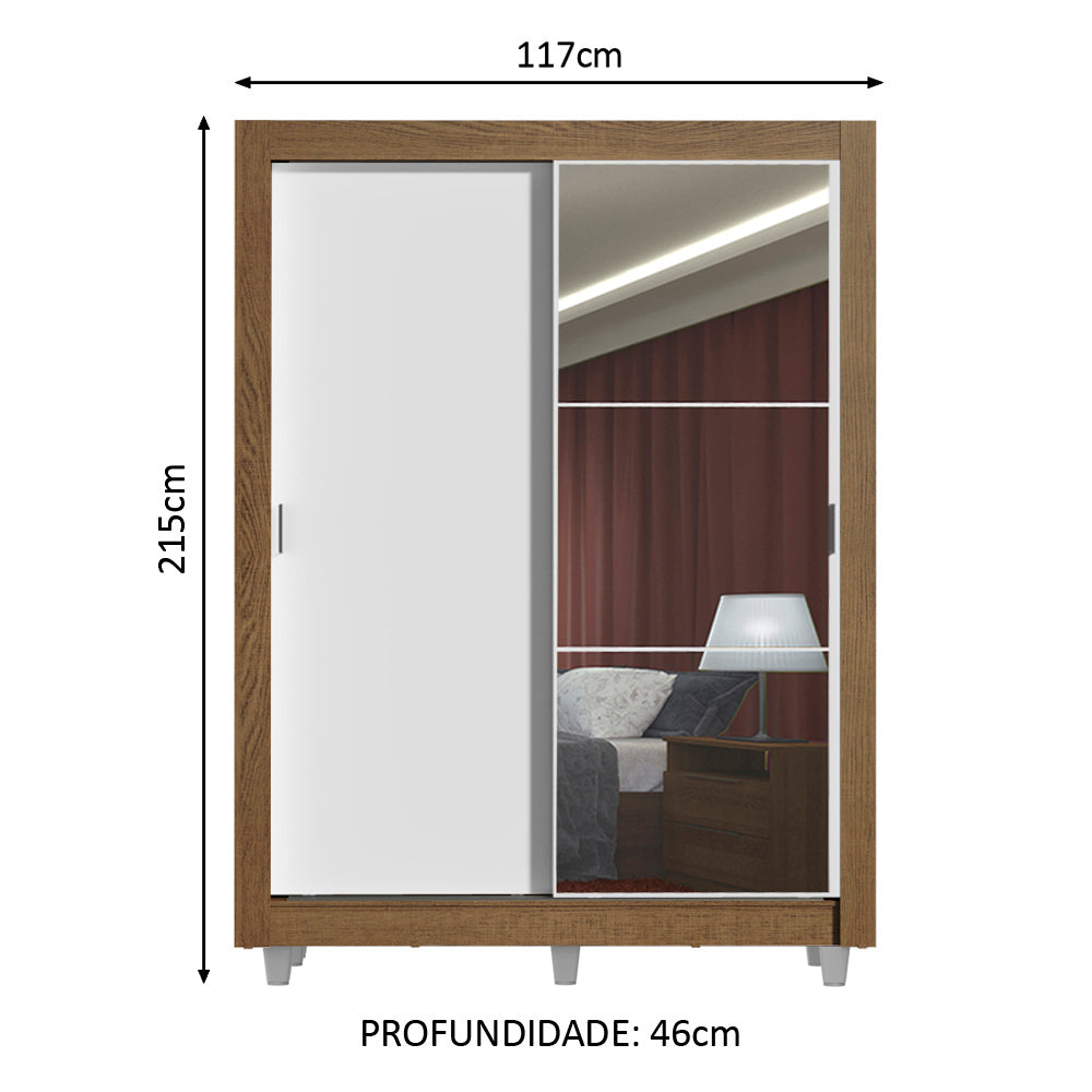 Clóset Soltero Denver 2 Puertas Corredizas Espejo con Patas Marrón/Blanco