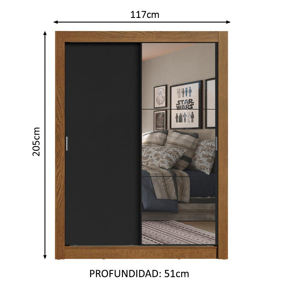 Clóset Soltero 2 Puertas Corredizas con Espejo Marrón/Negro Denver