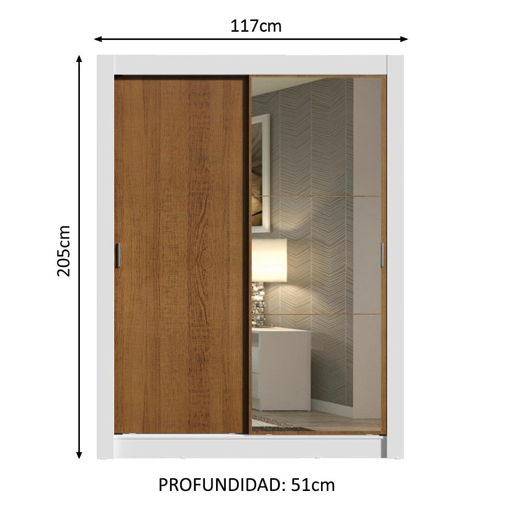 Clóset Soltero 2 Puertas Corredizas con Espejo 2 Cajones Blanco/Marrón Dallas