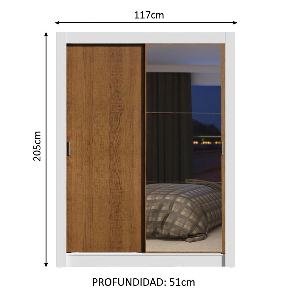 Clóset Soltero 2 Puertas Corredizas con Espejo 4 Cajones Blanco/Marrón Dallas Plus