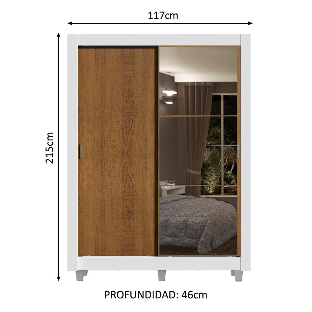 Clóset Soltero 2 Puertas Corredizas Espejo 4 Cajones con Patas Blanco/Marrón Dallas Plus