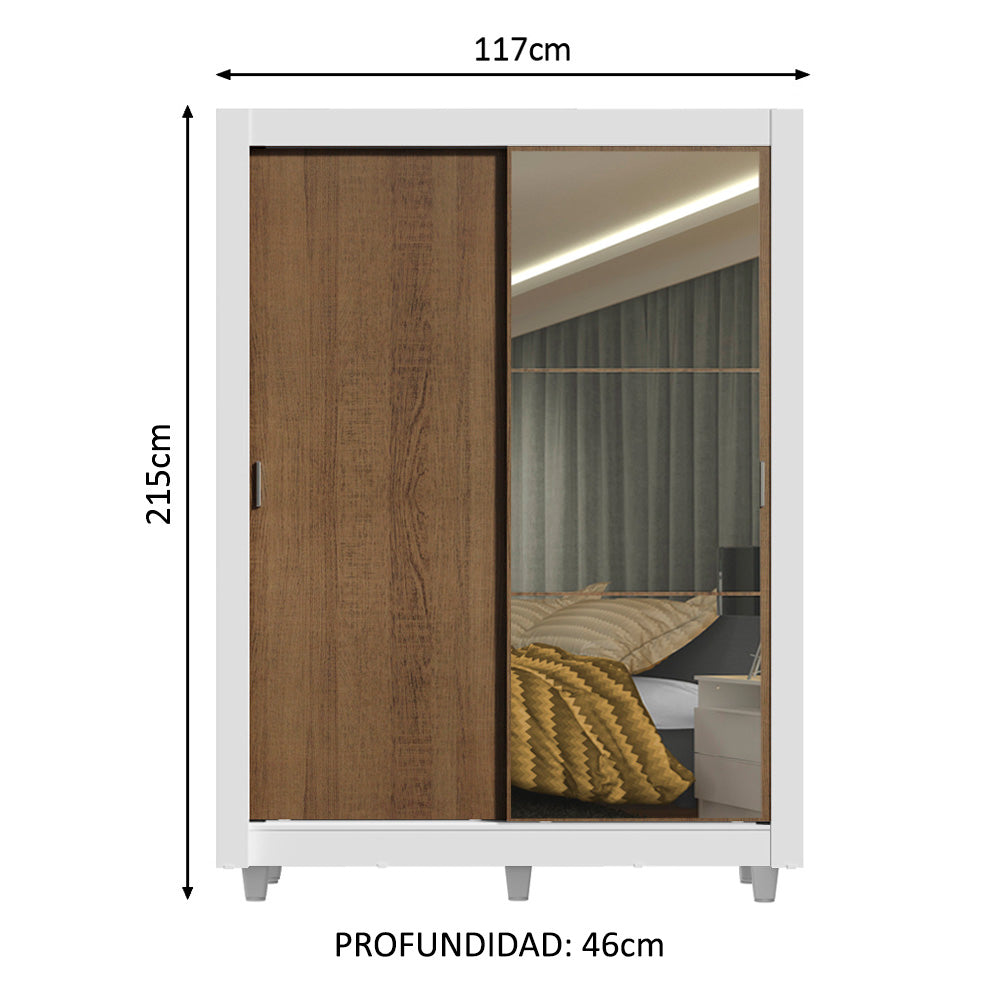 Clóset Soltero Denver 2 Puertas Corredizas Espejo con Patas Blanco/Marrón