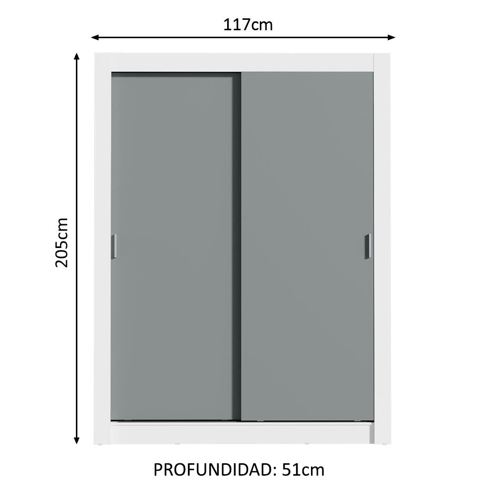 Clóset Soltero Denver 2 Puertas Corredizas Blanco/Gris