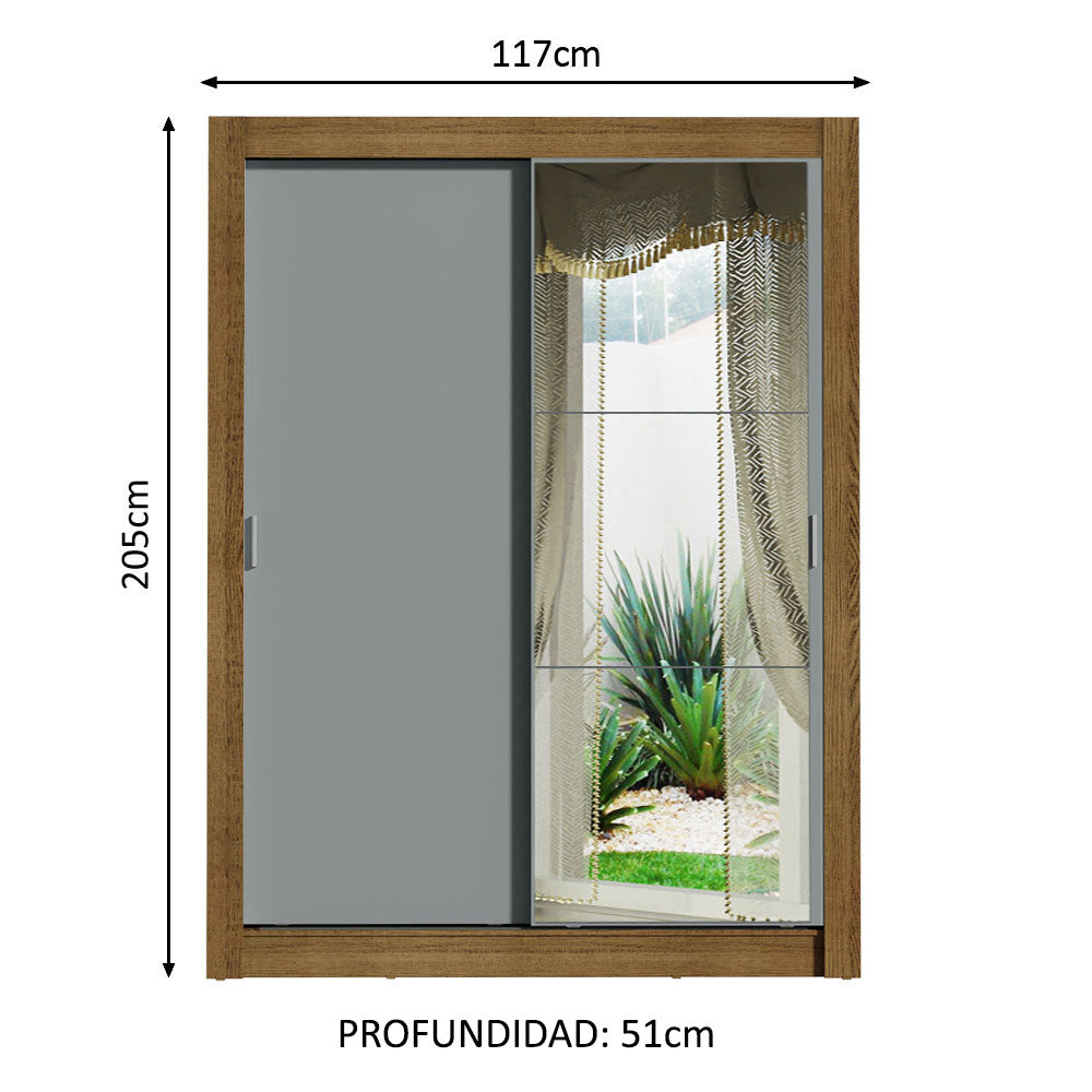 Clóset Soltero Denver 2 Puertas Corredizas con Espejo Marrón/Gris