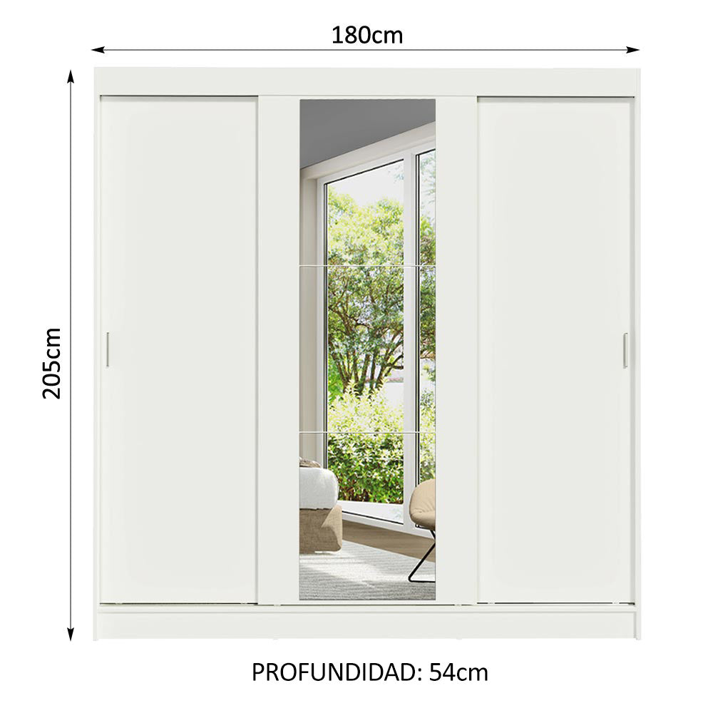 Clóset Matrimonial Reno 3 Puertas Corredizas 1 con Espejo - Blanco