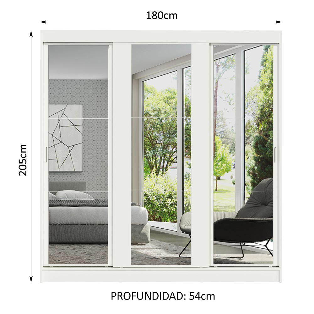 Clóset Matrimonial Reno 3 Puertas Corredera con Espejo - Blanco