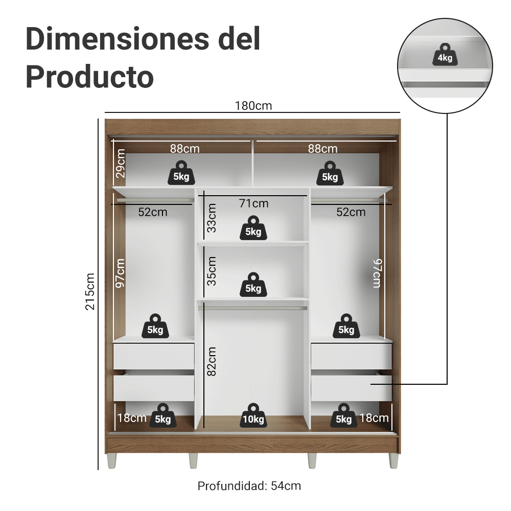 Clóset Matrimonial con Patas 3 Puertas Corredizas con Espejo Marrón/Negro Reno Madesa