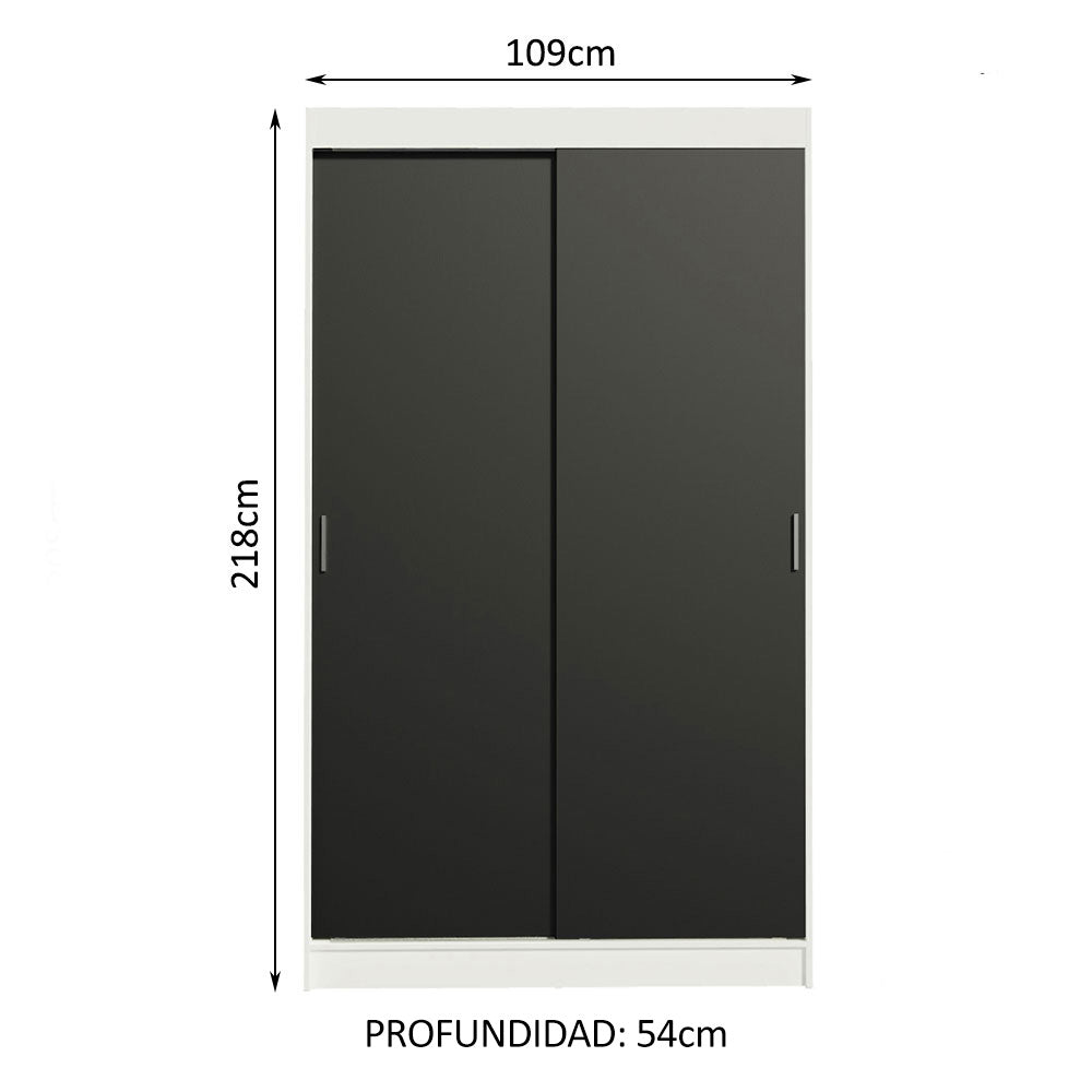 Clóset Soltero Tokio 2 Puertas Correderas 2 Cajones Blanco/Negro