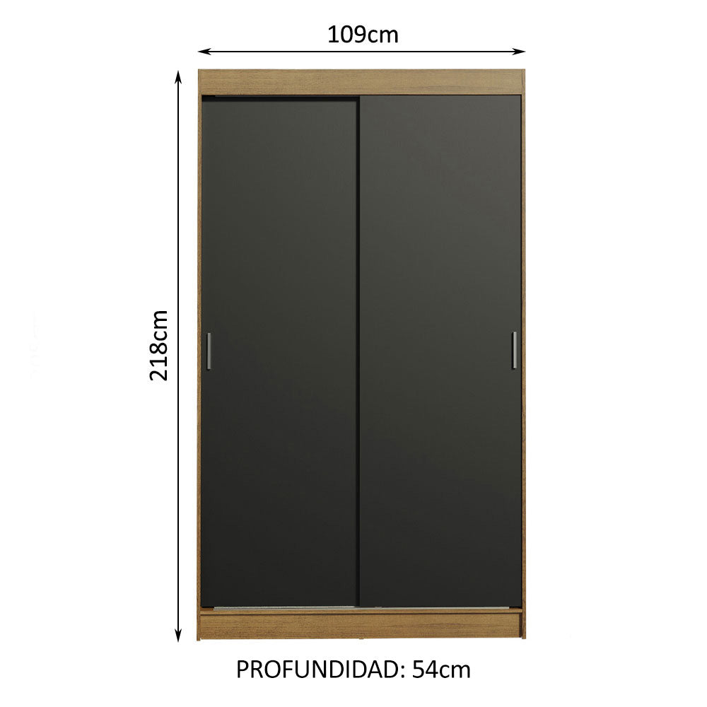 Clóset Soltero Tokio 2 Puertas Correderas 2 Cajones Marrón/Negro