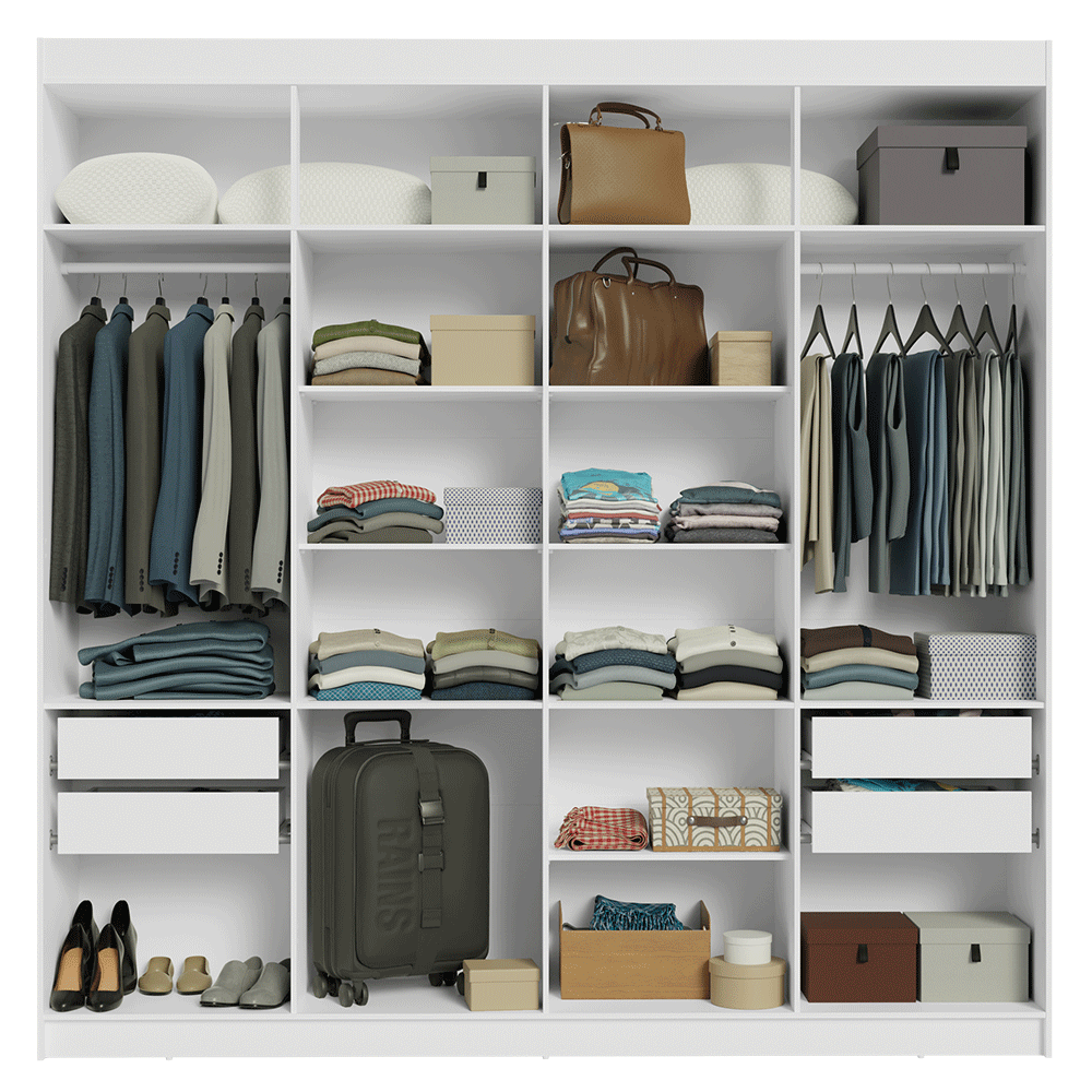 Clóset Matrimonial Venus 8 Puertas Batientes Blanco/Negro/Negro