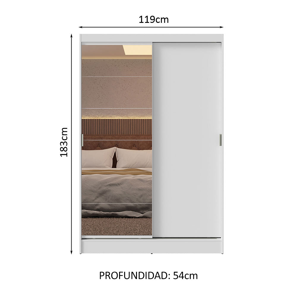 Clóset Soltero 2 Puertas Corredizas Espejo 2 Cajones Blanco Max