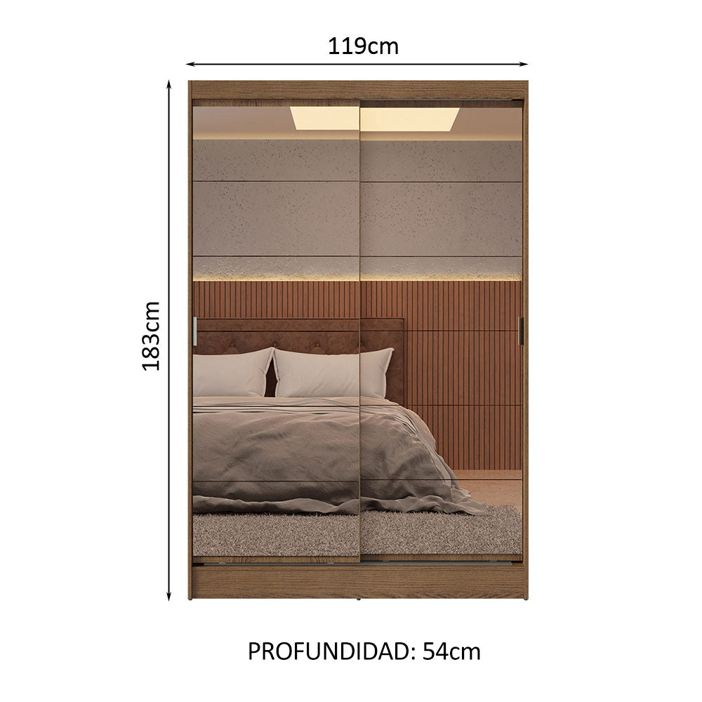 Clóset Soltero 2 Puertas Corredizas con Espejos Marrón Max