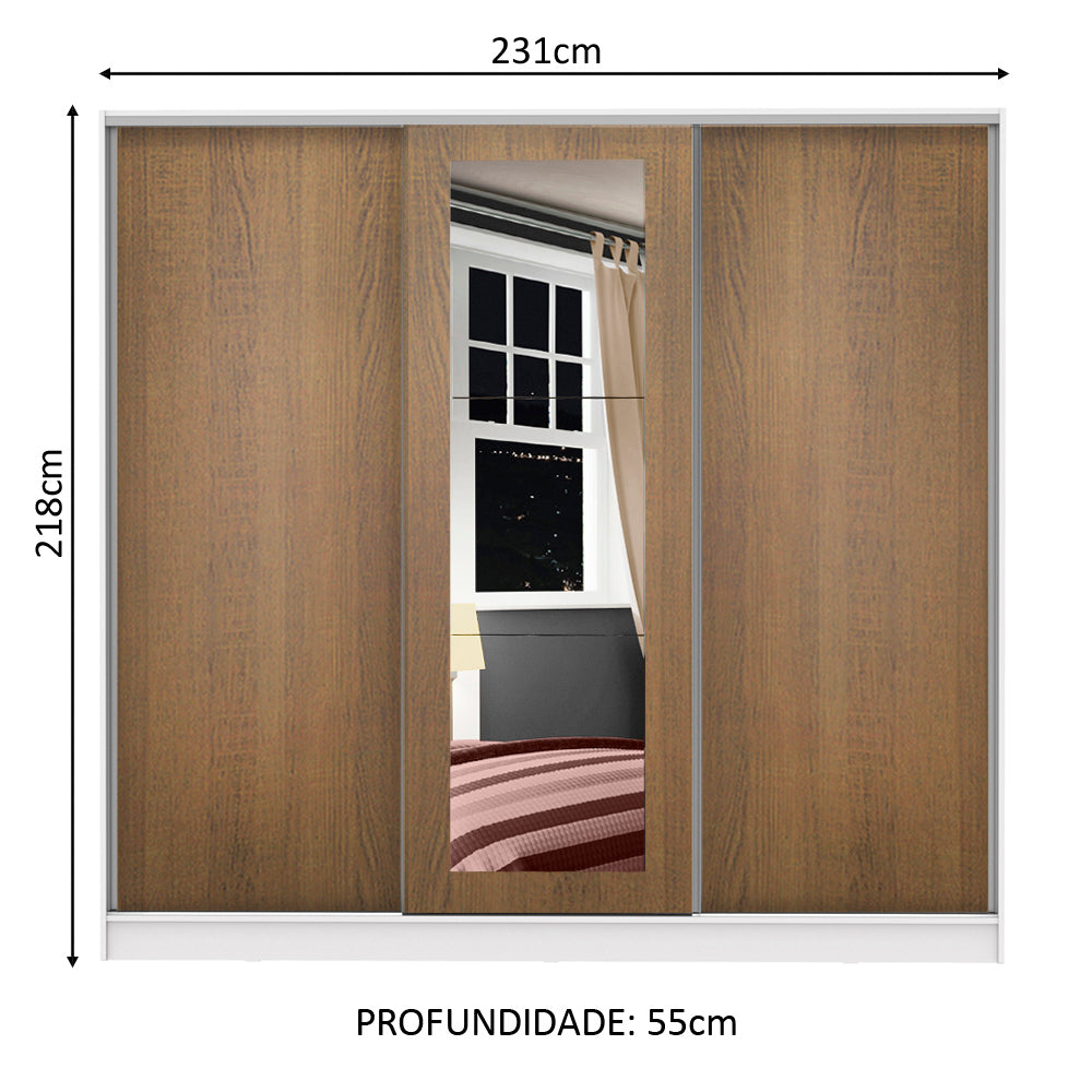 Clóset Matrimonial 100% MDF Eros 3 Puertas Correderas con Espejo Blanco/Marrón