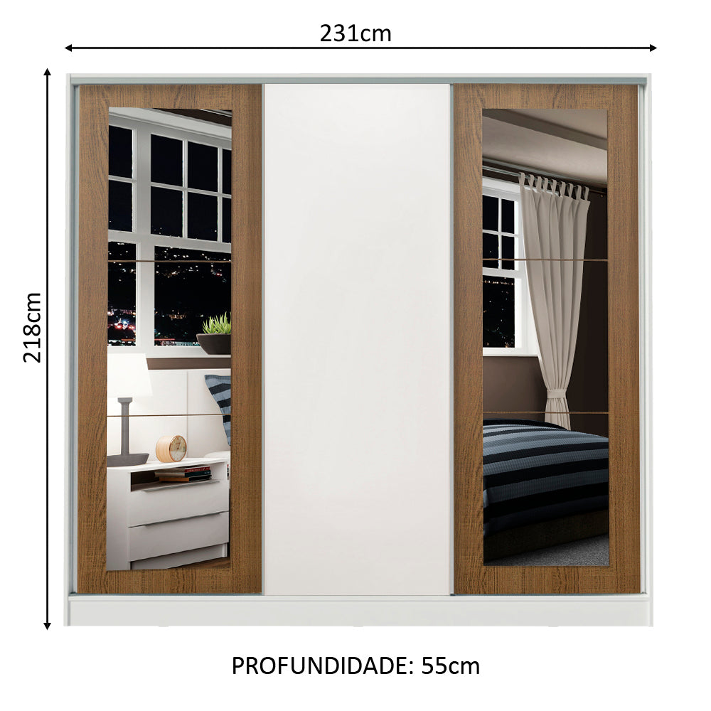 Clóset Matrimonial 100% MDF 3 Puertas Correderas con Espejos Blanco/Marrón Eros