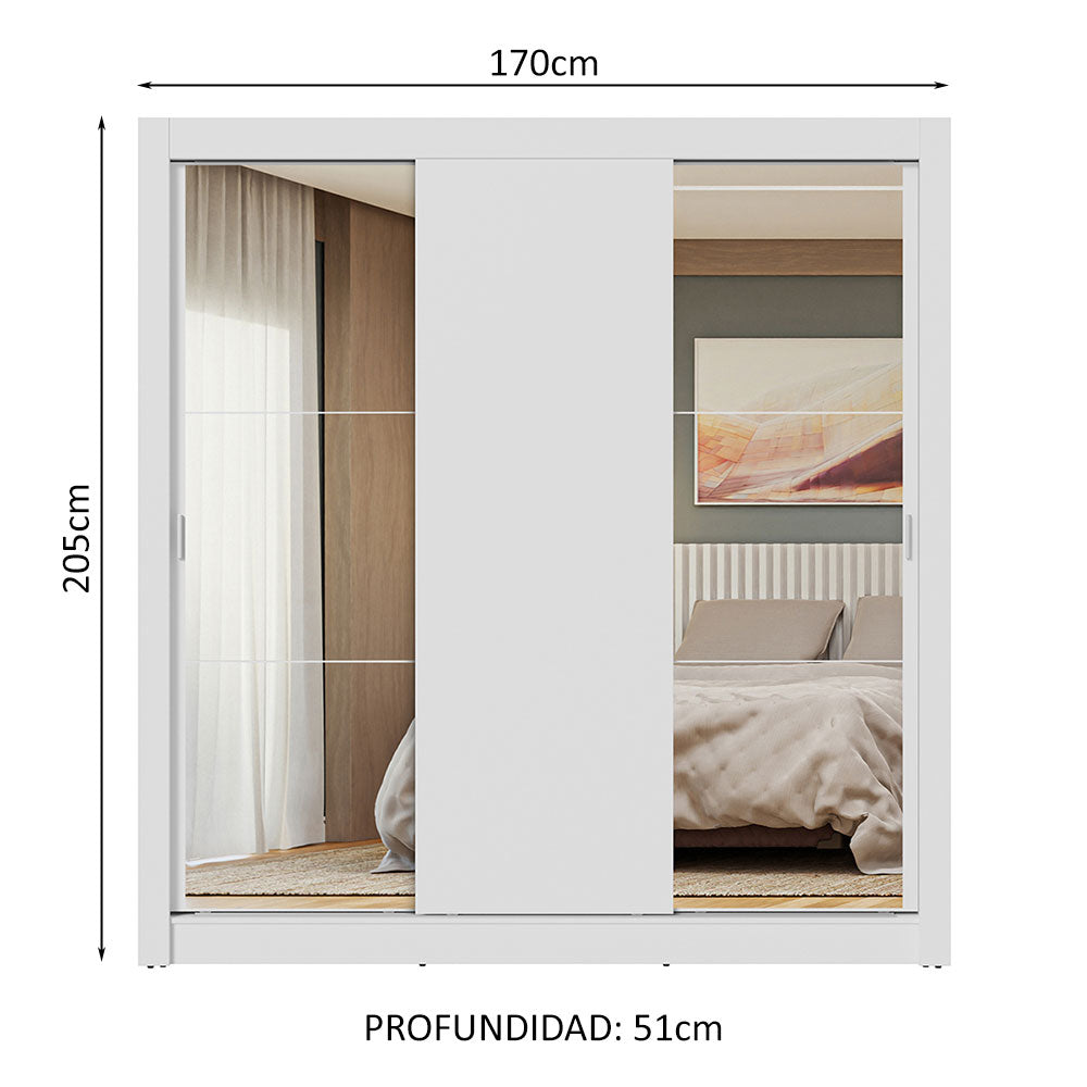 Clóset Matrimonial 3 Puertas Corredizas con Espejos Blanco Nobre