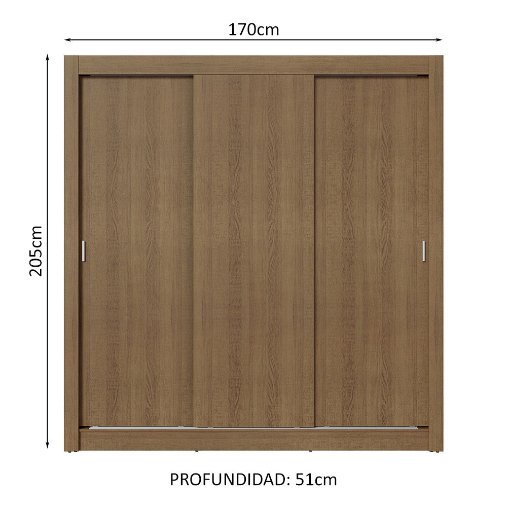 Clóset Matrimonial 3 Puertas Corredizas Marrón Nobre