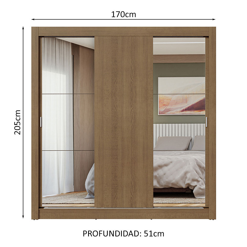 Clóset Matrimonial 3 Puertas Corredizas con Espejos Marrón Nobre