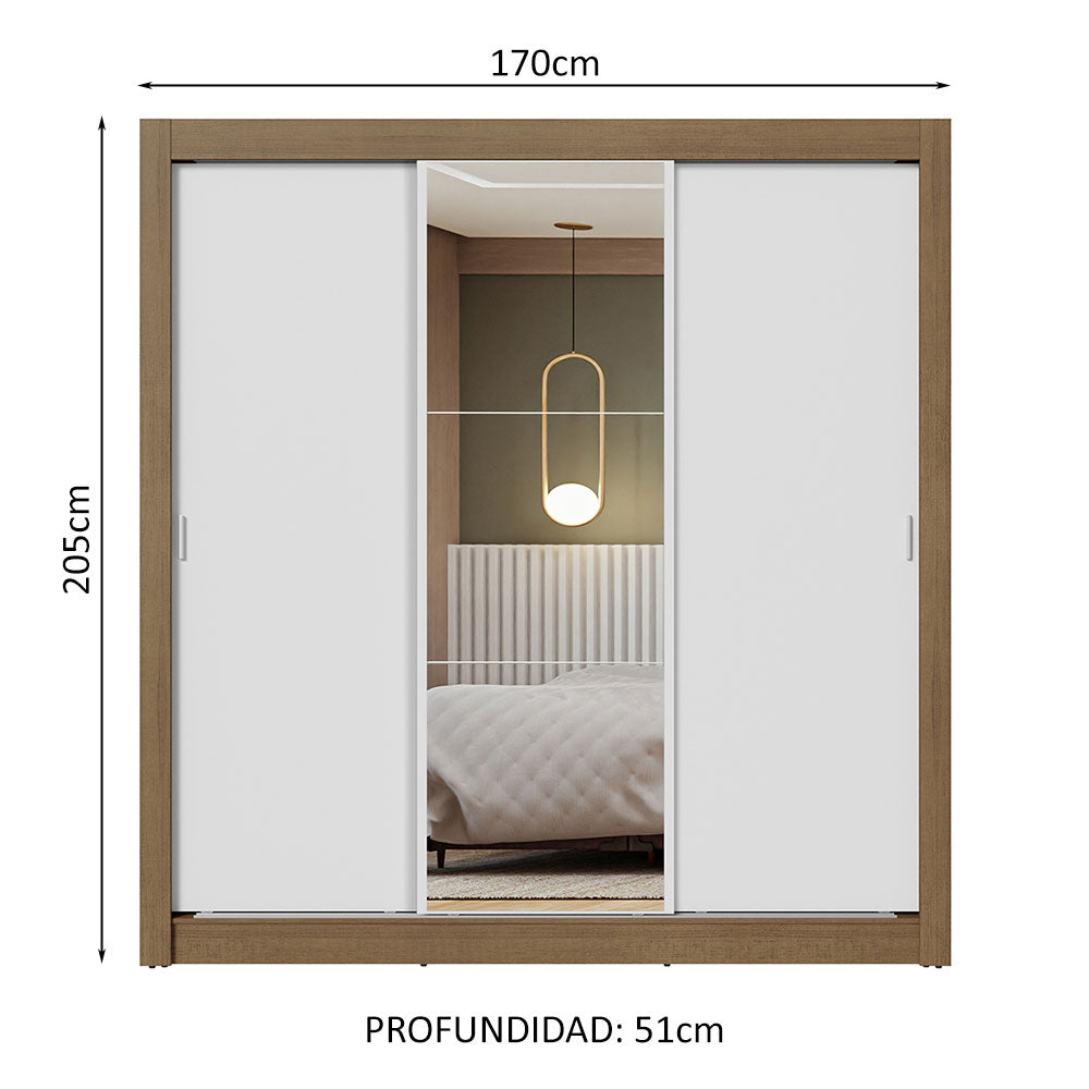 Clóset Matrimonial 3 Puertas Corredizas con Espejo Marrón/Blanco Nobre